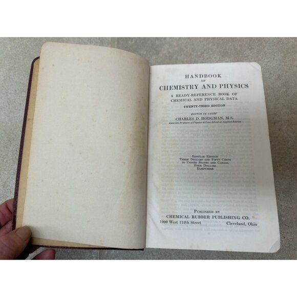 Handbook Of Chemistry & Physics 23rd Edition 1939 Hardcover Chemical Rubber Co. - Picture 9 of 16